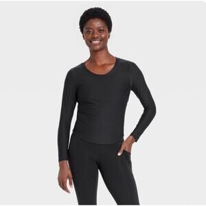 NWT All In Motion Cinch Waist Top Womens Large Black Lightweight Athleisure